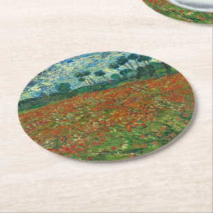 Vincent Van Gogh Mohnfeld Florale Vintage-Kunst Runder Pappuntersetzer