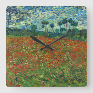 Vincent Van Gogh Mohnfeld Florales Vintage Kunst Quadratische Wanduhr