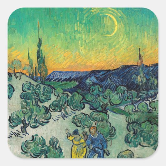 Vincent van Gogh - Moonlit Landschaft mit Paar Quadratischer Aufkleber (Vorderseite)