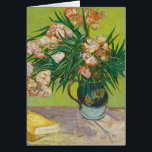 Vincent Van Gogh Oleanders Impressionist Art Card<br><div class="desc">Schöne Kunstwerke aus dem Jahr 1888 des berühmten impressionistischen Malers Vincent Van Gogh. Dieser Impressionismus mit Blumenkunst zeigt Oleander-Blume in einer Vase auf einem Tisch mit gelben Büchern auf einem schönen grünen Hintergrund.</div>