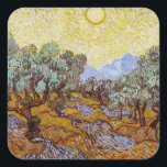 Vincent van Gogh - Olivenbäume, Gelber Himmel und Quadratischer Aufkleber<br><div class="desc">Olivenbäume mit gelbem Himmel und Sonne / Oliviers avec ciel jaune et soleil - Vincent van Gogh, 1889</div>