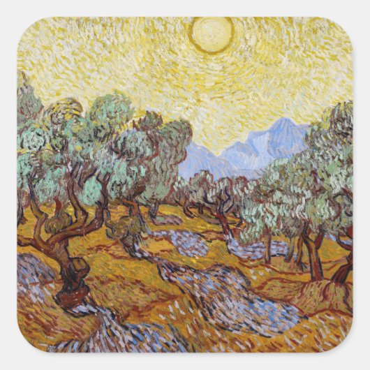 Vincent van Gogh - Olivenbäume, Gelber Himmel und Quadratischer Aufkleber (Vorderseite)