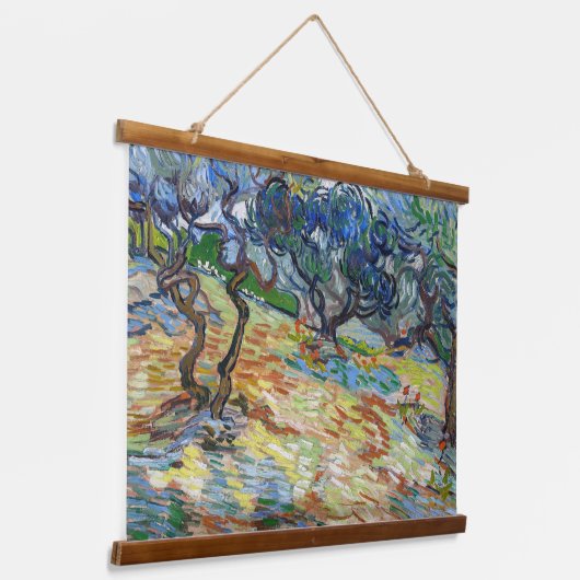 Vincent van Gogh - Olivenbäume: Hellblauer Himmel Wandteppich Mit Holzrahmen (Gewinkelt)