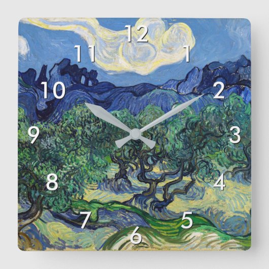 Vincent van Gogh - Olivenbäume mit den Alpen Quadratische Wanduhr (Vorderseite)
