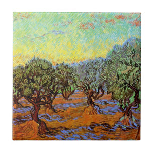 Vincent Van Gogh - Olivenhain mit orangem Himmel Fliese