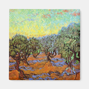 Vincent Van Gogh - Olivenhain mit orangem Himmel Magnet