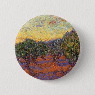 Vincent van Gogh - Olivenhain, orangener Himmel Button