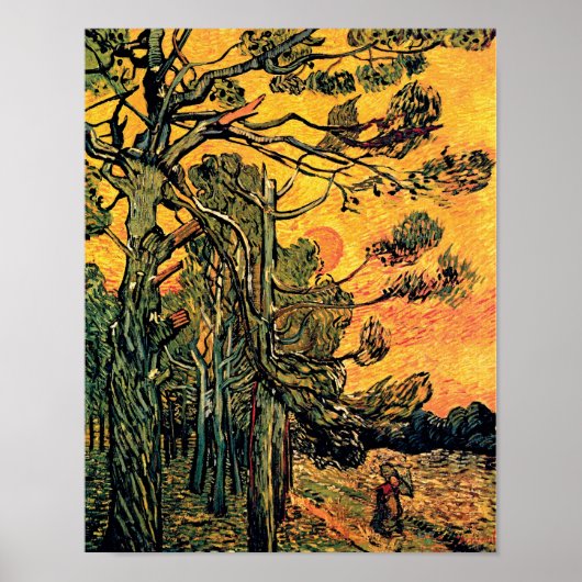 Vincent Van Gogh - Pine Trees Against a Red Sky Poster (Vorne)