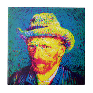 Vincent Van Gogh - Pop Art Selbstporträt mit Hut Fliese
