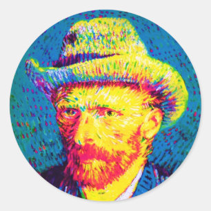 Vincent Van Gogh - Pop Art Selbstporträt mit Hut Runder Aufkleber
