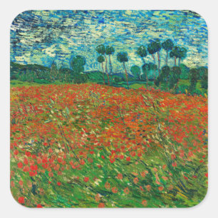 Vincent Van Gogh Poppy Field Vintag Art Quadratischer Aufkleber