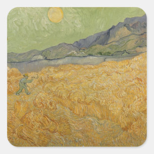 Vincent van Gogh   Radfeld mit Sensenmann, 1889 Quadratischer Aufkleber