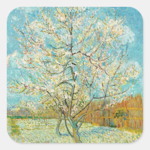 Vincent van Gogh - Rosa Pfirsichbaum in Blüte Quadratischer Aufkleber