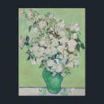 Vincent Van Gogh Rose Schöner Impressionist Postkarte<br><div class="desc">Schöne Van Gogh Rose, die auf einer Postkarte mit Blumenkunst des Impressionismus mit hübschen Rose in einer grünen Vase auf einem weißen Tisch mit Spuren von Rosa auf einem schönen gelben grünen Hintergrund malen. Cooles Vintages Blumengeschenk für einen Künstler aus dem 18. Jahrhundert, der die Liebe der impressionistischen Periode bewundert....</div>