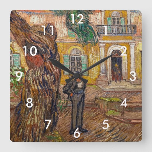 Vincent Van Gogh - Saint-Paul Asylum in Saint-Remy Quadratische Wanduhr (Vorderseite)