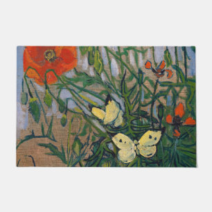 Vincent van Gogh - Schmetterlinge und Klatschmohn Fußmatte