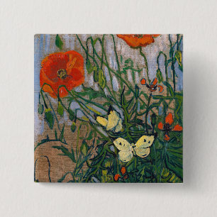 Vincent van Gogh - Schmetterlinge und Mohn Button