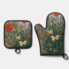 Vincent van Gogh - Schmetterlinge und Pfoten Ofenhandschuh & Topflappen-Set