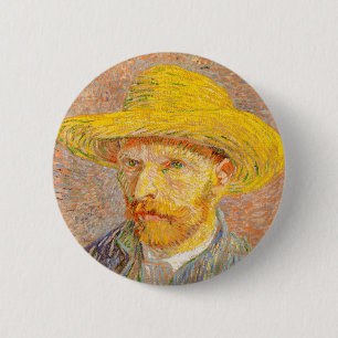 Vincent Van Gogh selbst Portrait mit Strohhut Art Button
