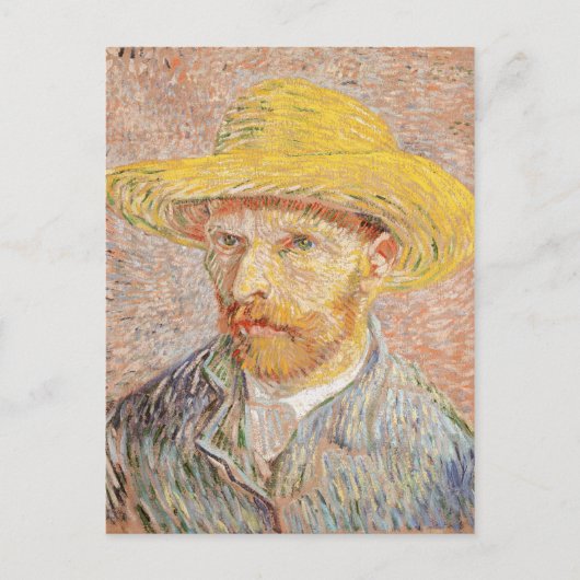 Vincent van Gogh selbst-Portrait Strohhut Pink Postkarte (Vorderseite)