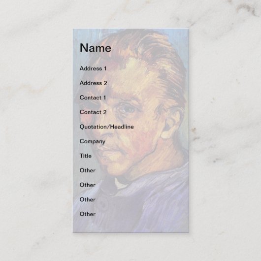 Vincent Van Gogh - Selbstportrait ohne Bart Visitenkarte (Vorderseite)