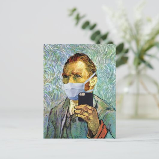 Vincent Van Gogh Selbstportrait Selfie mit Maske Postkarte (Stehend Vorderseite)