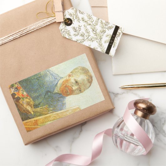 Vincent van Gogh - Selbstportrait vor Easel Rechteckiger Aufkleber (Schenken)