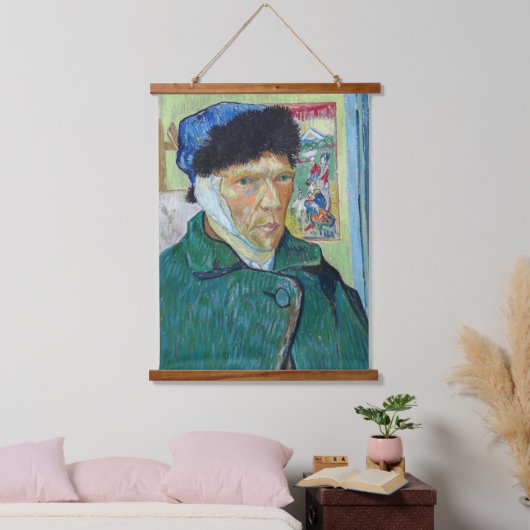 Vincent van Gogh - Selbstporträt mit bandagiertem Wandteppich Mit Holzrahmen (Schlafzimmer)