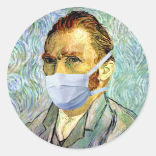 Vincent Van Gogh Selbstporträt mit Maske Spoof Runder Aufkleber