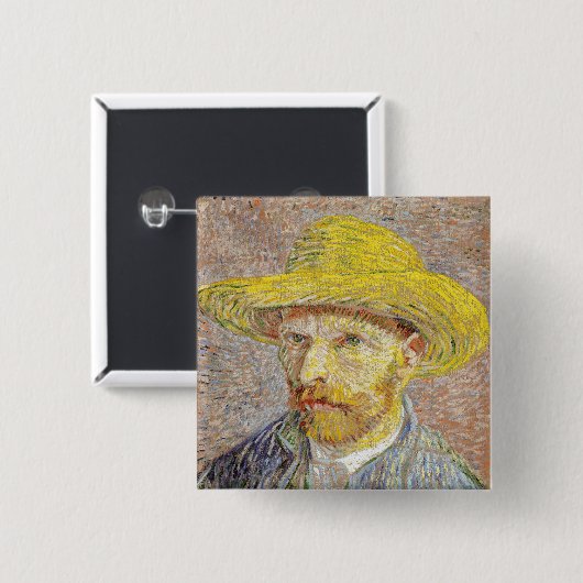 Vincent van Gogh - Selbstporträt mit Strohhut Button (Vorne & Hinten)
