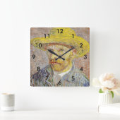 Vincent van Gogh - Selbstporträt mit Strohhut Quadratische Wanduhr (Zuhause)