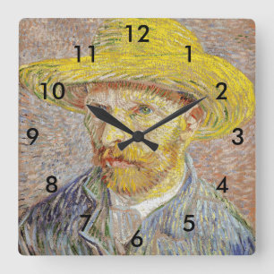 Vincent van Gogh - Selbstporträt mit Strohhut Quadratische Wanduhr