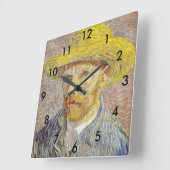 Vincent van Gogh - Selbstporträt mit Strohhut Quadratische Wanduhr (Winkel)