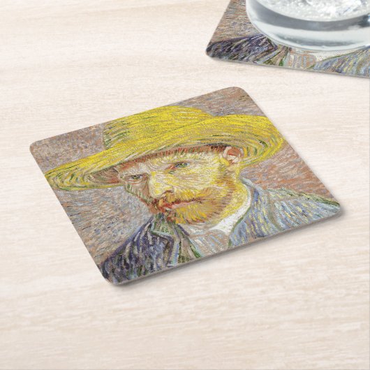 Vincent van Gogh - Selbstporträt mit Strohhut Rechteckiger Pappuntersetzer (angewinkelt)