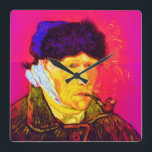 Vincent Van Gogh - Self Portrait Bandage Pop Art Quadratische Wanduhr<br><div class="desc">Oil on canvas from 1889, this self portrait showing Van Gogh's bandaged ear and deeply sad eyes, was painted a month after his breakdown in December 1888 when he cut off his own earlobe with a razor following an argument with his roomate, Paul Gauguin. Unlike similar stores, Art Lover's Cafe...</div>