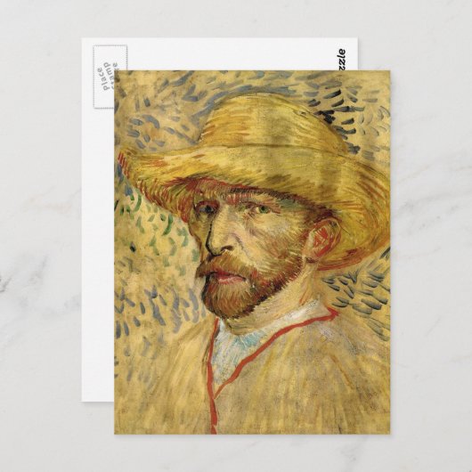 Vincent van Gogh Self Portrait mit Strohhut Postkarte (Vorne/Hinten)