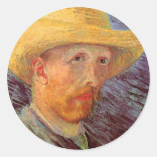 Vincent van Gogh Self Portrait mit Strohhut Runder Aufkleber
