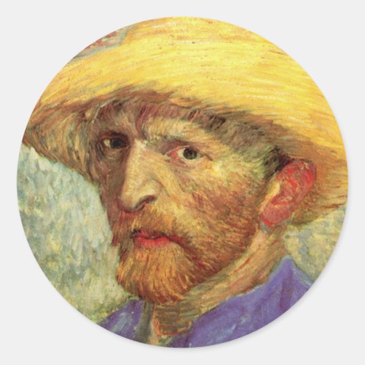 Vincent van Gogh Self Portrait mit Strohhut Runder Aufkleber (Vorderseite)