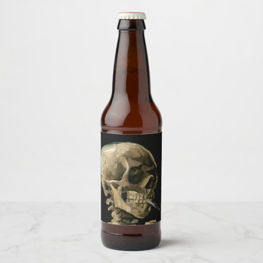 Vincent van Gogh - Skull mit brennender Zigarette Bierflaschenetikett (Vorderseite)