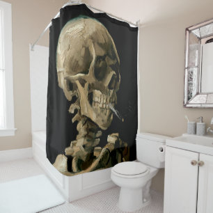 Vincent van Gogh - Skull mit brennender Zigarette Duschvorhang