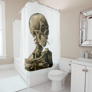 Vincent van Gogh - Skull mit brennender Zigarette Duschvorhang