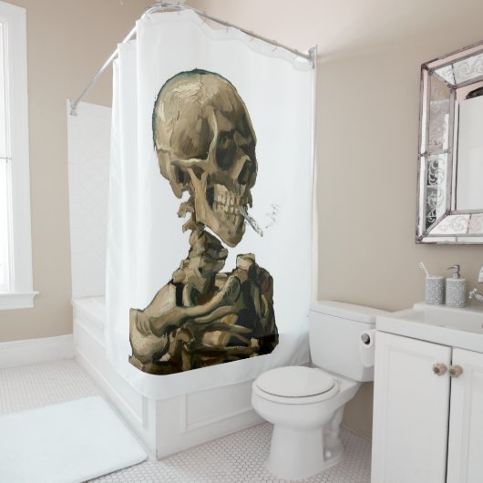 Vincent van Gogh - Skull mit brennender Zigarette Duschvorhang (Beispiel)