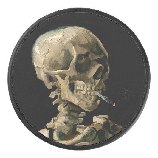 Vincent van Gogh - Skull mit brennender Zigarette Eishockey Puck (Vorderseite)