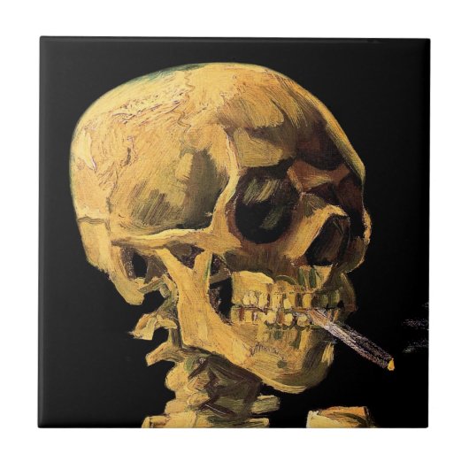Vincent Van Gogh - Skull mit brennender Zigarette Fliese (Vorderseite)