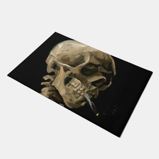 Vincent van Gogh - Skull mit brennender Zigarette Fußmatte (Schrägansicht)