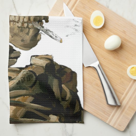 Vincent van Gogh - Skull mit brennender Zigarette Geschirrtuch (Viertel Falte)