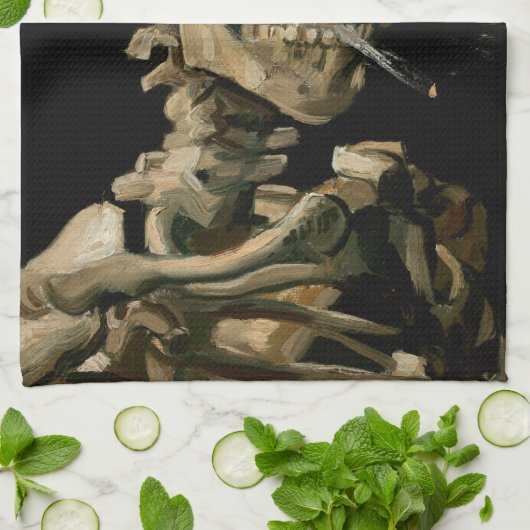 Vincent van Gogh - Skull mit brennender Zigarette Geschirrtuch (Gefaltet)