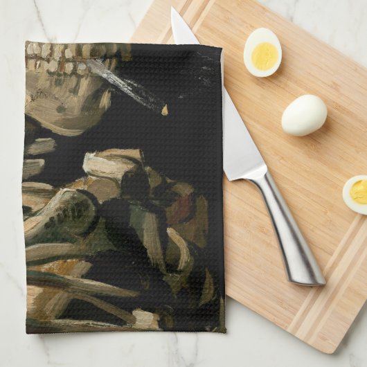 Vincent van Gogh - Skull mit brennender Zigarette Geschirrtuch (Viertel Falte)