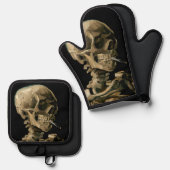 Vincent van Gogh - Skull mit brennender Zigarette Ofenhandschuh & Topflappen-Set (Vorderseite/Rückseite)