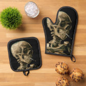 Vincent van Gogh - Skull mit brennender Zigarette Ofenhandschuh & Topflappen-Set (Oben Unten)